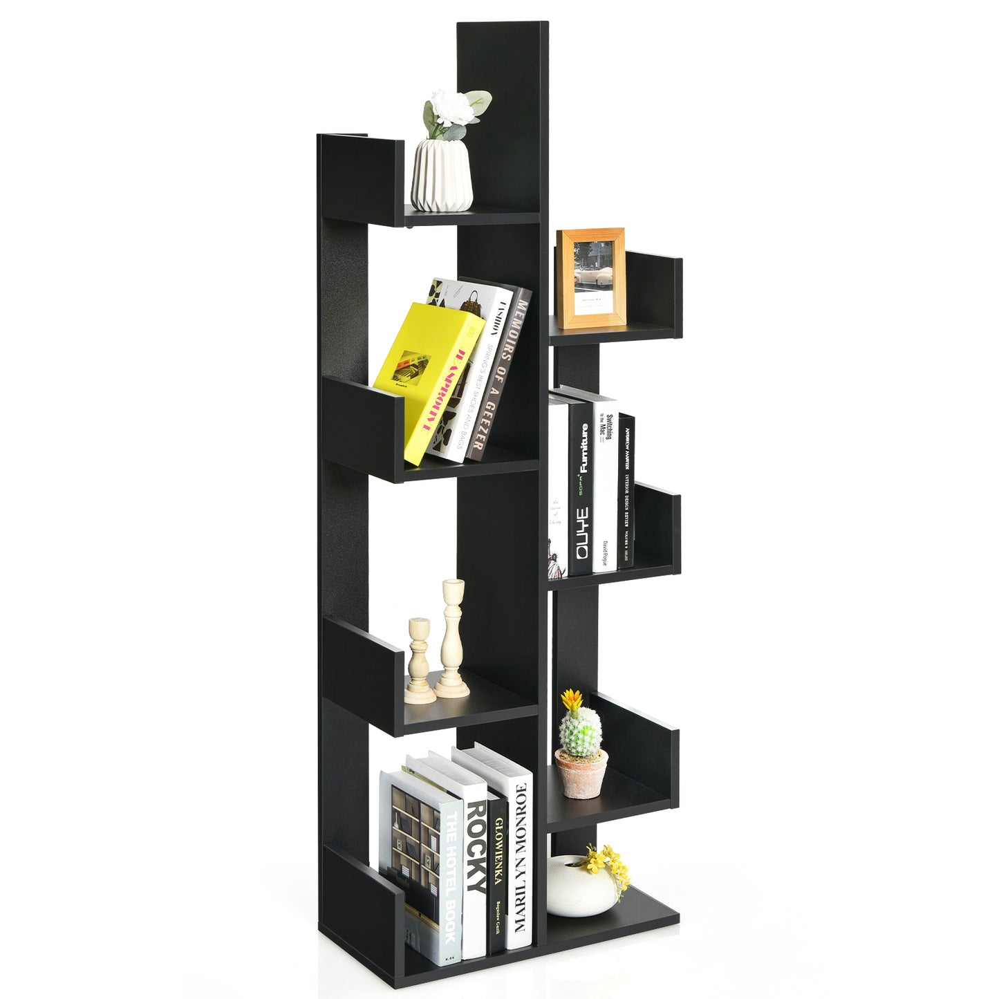 Topbuy 8-Tier Modern Bookshelf Anti-fall Tree Bookcase Storage Rack Suitable for Home & Office Brown/Black/White