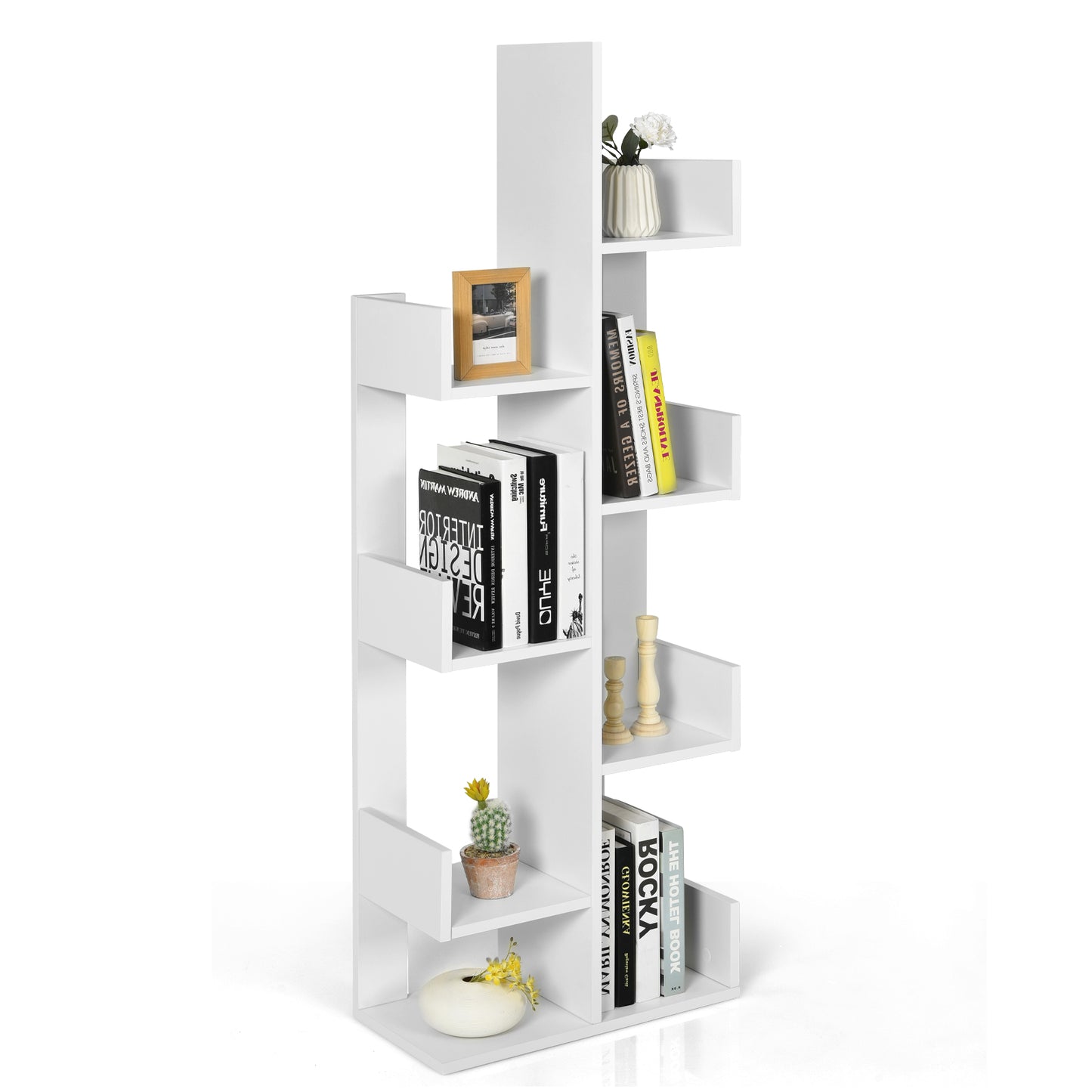 Topbuy 8-Tier Modern Bookshelf Anti-fall Tree Bookcase Storage Rack Suitable for Home & Office Brown/Black/White