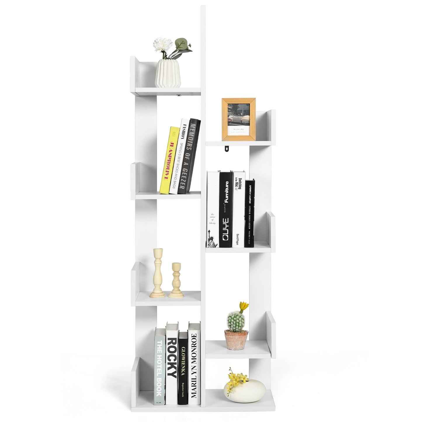 Topbuy 8-Tier Modern Bookshelf Anti-fall Tree Bookcase Storage Rack Suitable for Home & Office Brown/Black/White