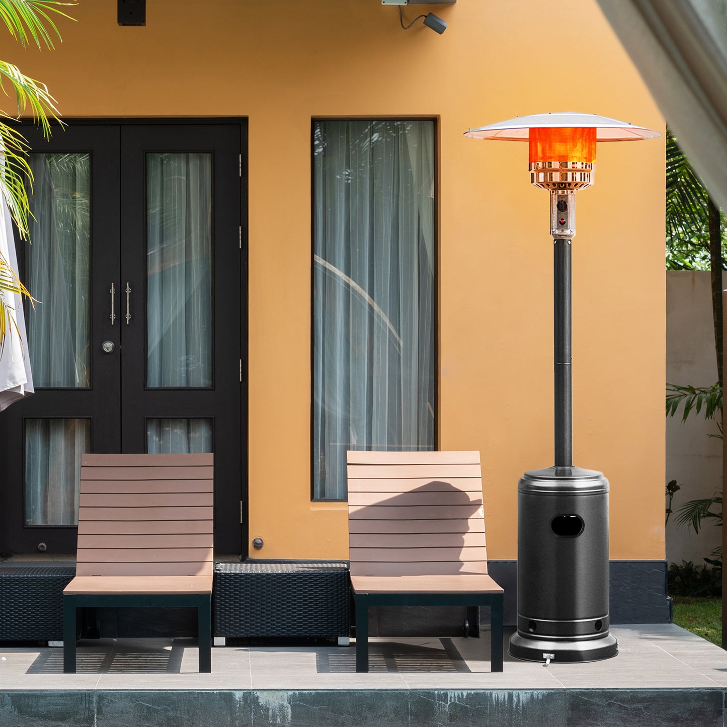 Patiojoy Outdoor 48000 BTU Standing Heater LP Propane Heater w/Wheels Silver/Black/Bronze/Gray