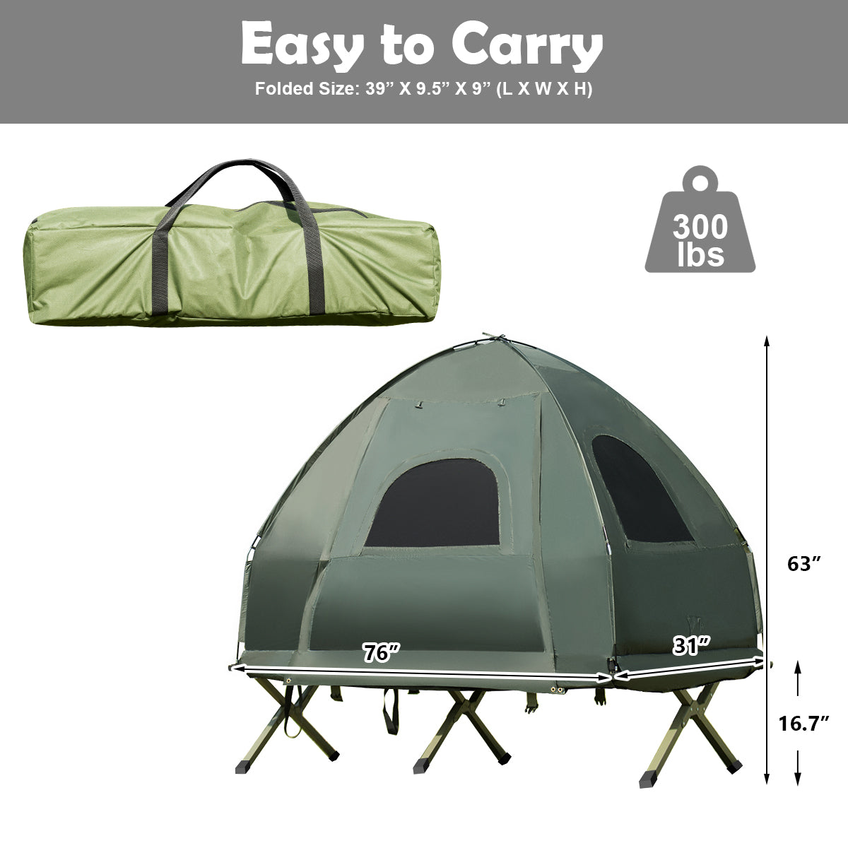 Patiojoy 1-Person Folding Camping Tent Cot Portable Pop-Up Tent w/Sleeping Bag & Air Mattress for Outdoor