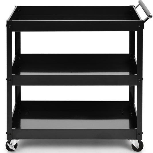 Topbuy 3-Tier Rolling Cart Storage Organizer Metal Utility Cart w/Wheels for Kitchen Library Office Black