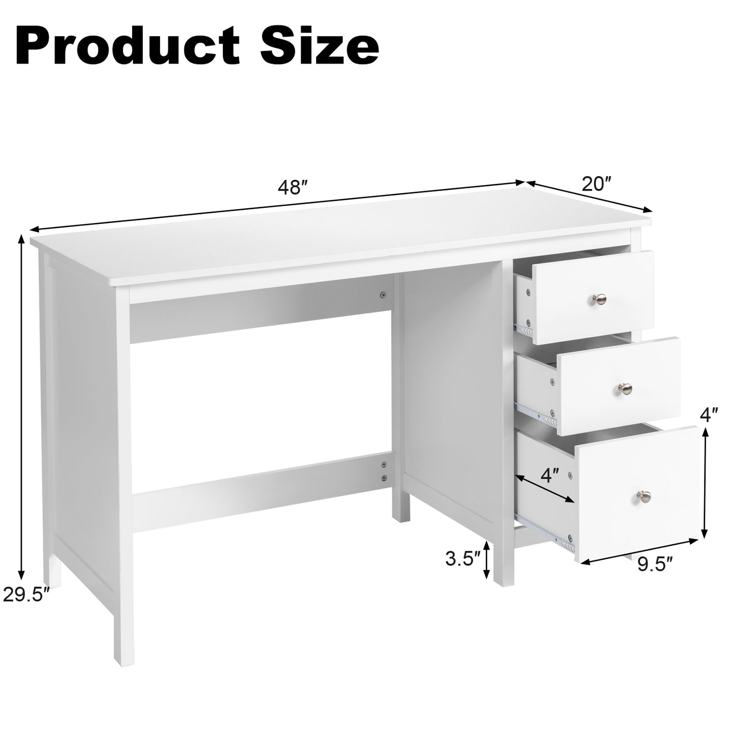 Topbuy Computer Desk Writing Table w/3 Drawers Workstation for Home Office White/Black