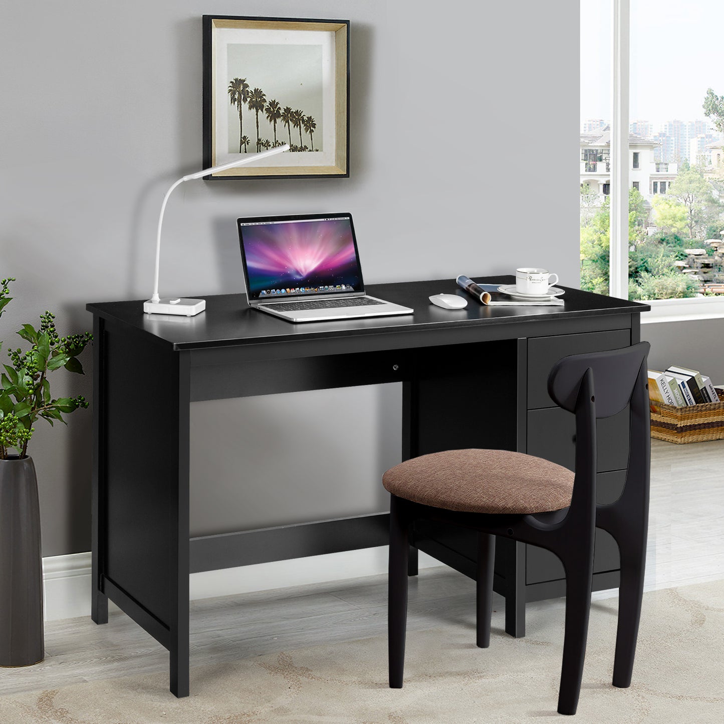 Topbuy Computer Desk Writing Table w/3 Drawers Workstation for Home Office White/Black