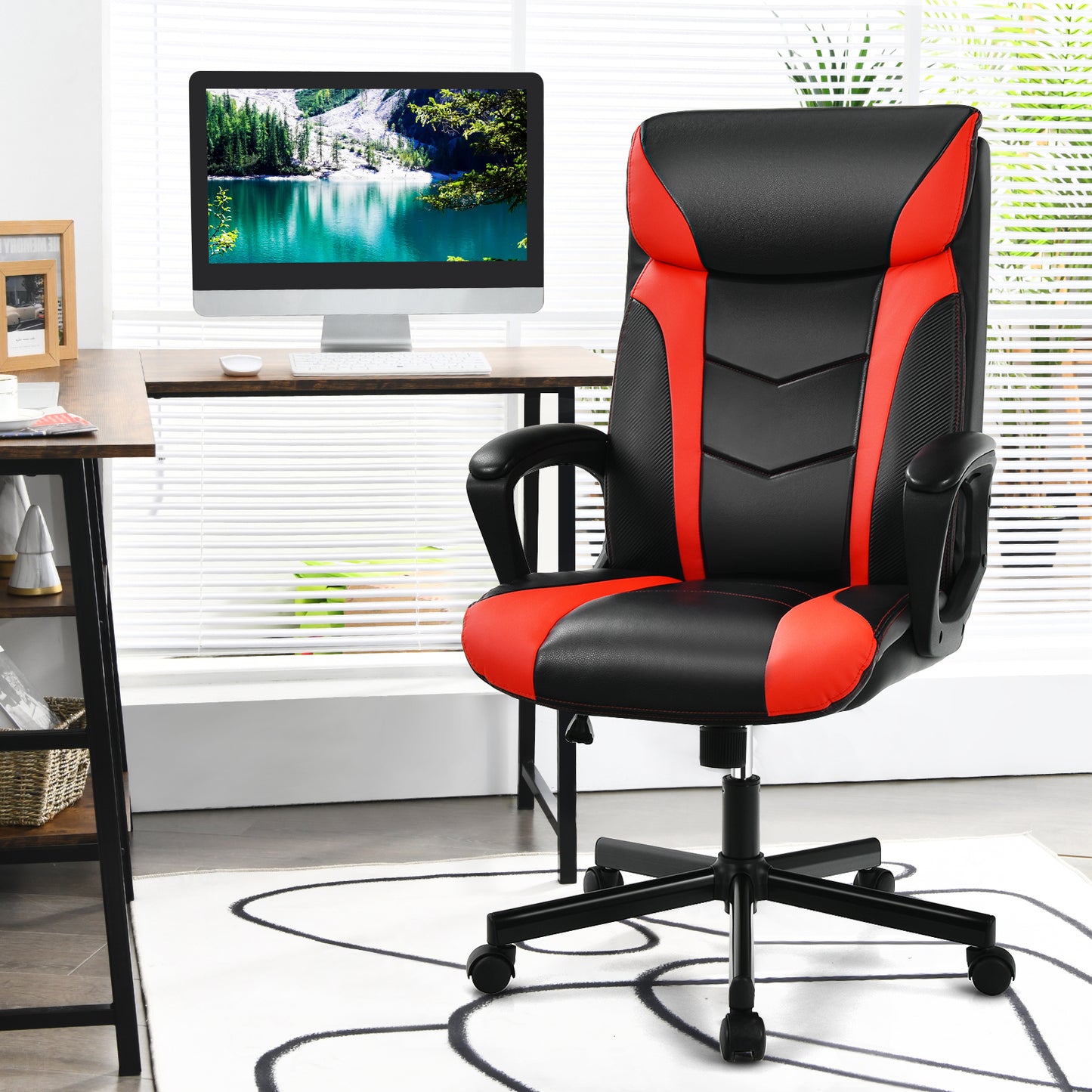 Topbuy Office Chair Ergonomic Desks Chair Swivel Computer Chair w/Armrests White/Red/Blue