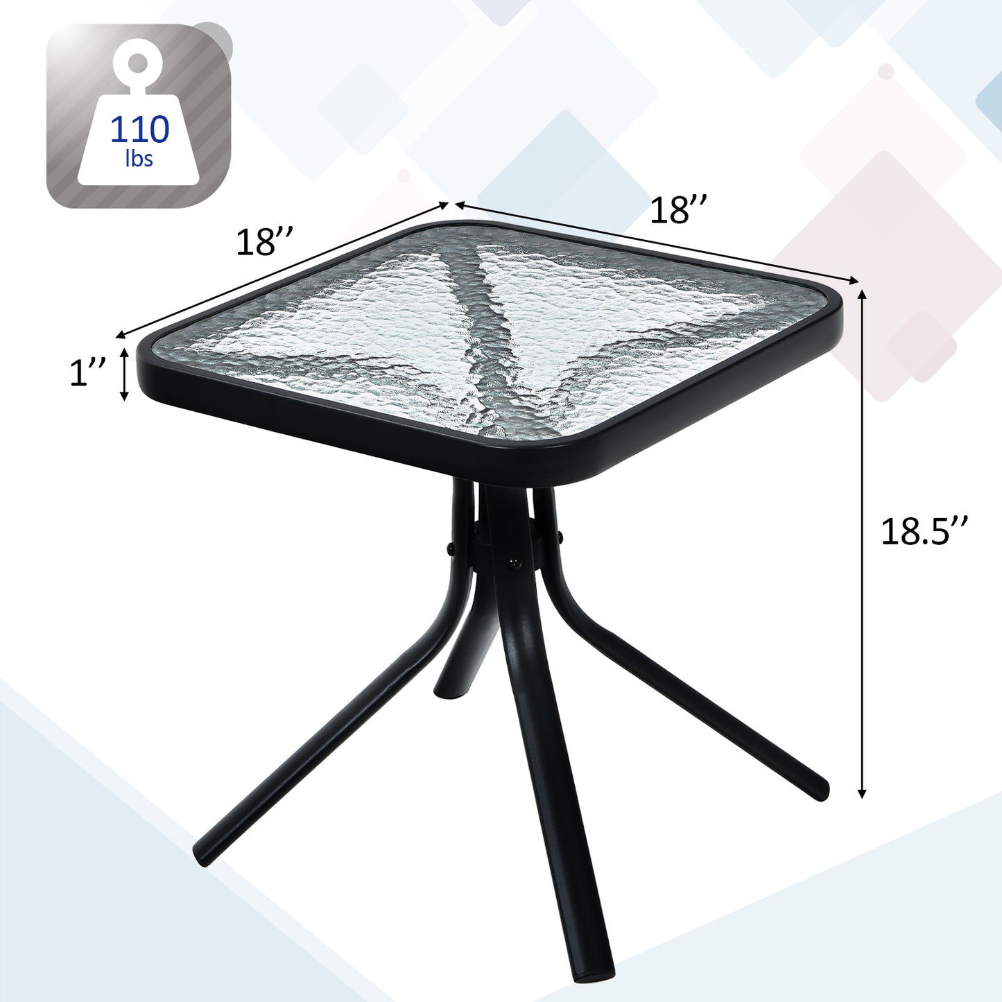 Topbuy Patio End Table Outdoor Metal Square Side Table w/Tempered Glass Tabletop Black