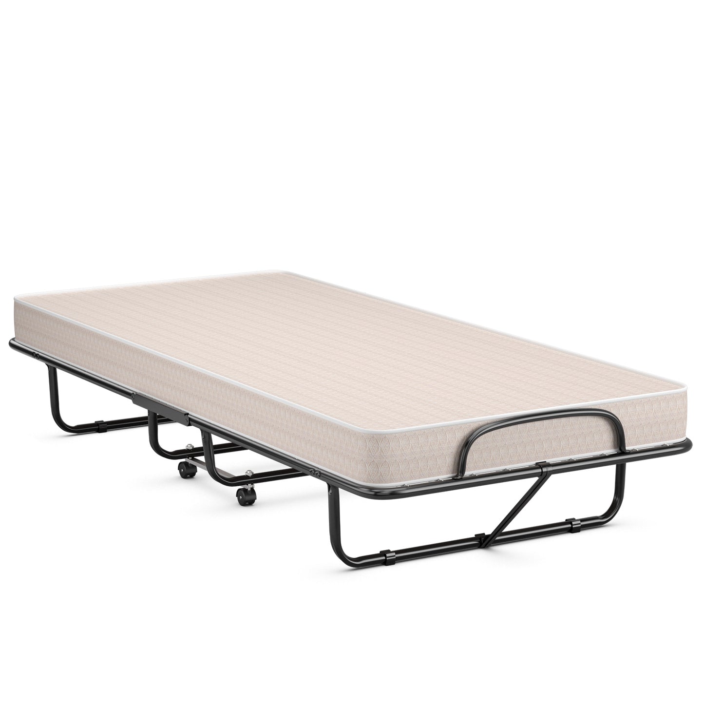 Topbuy Folding Bed Frame Portable Guest Bed with Wheels & Thick Memory Foam for Spare Bedroom Office Beige