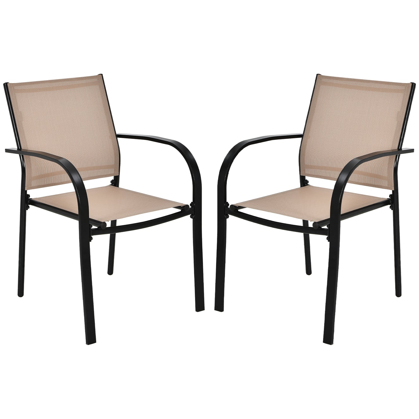 Topbuy 2PCS Outdoor Dining Chairs Stackable Chairs w/Armrests & Breathable Fabric for Balcony Garden & Patio