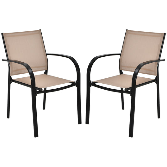 Topbuy 2PCS Outdoor Dining Chairs Stackable Chairs w/Armrests & Breathable Fabric for Balcony Garden & Patio