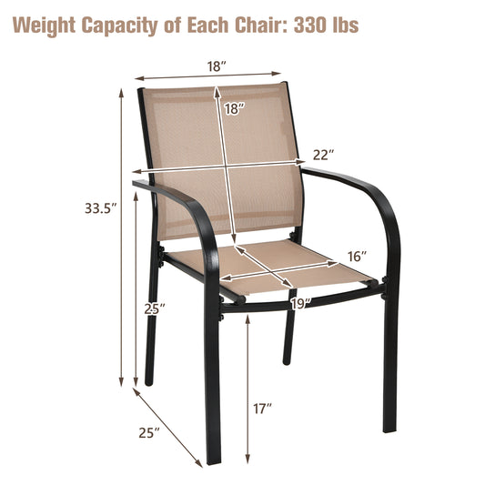 Topbuy 2PCS Outdoor Dining Chairs Stackable Chairs w/Armrests & Breathable Fabric for Balcony Garden & Patio