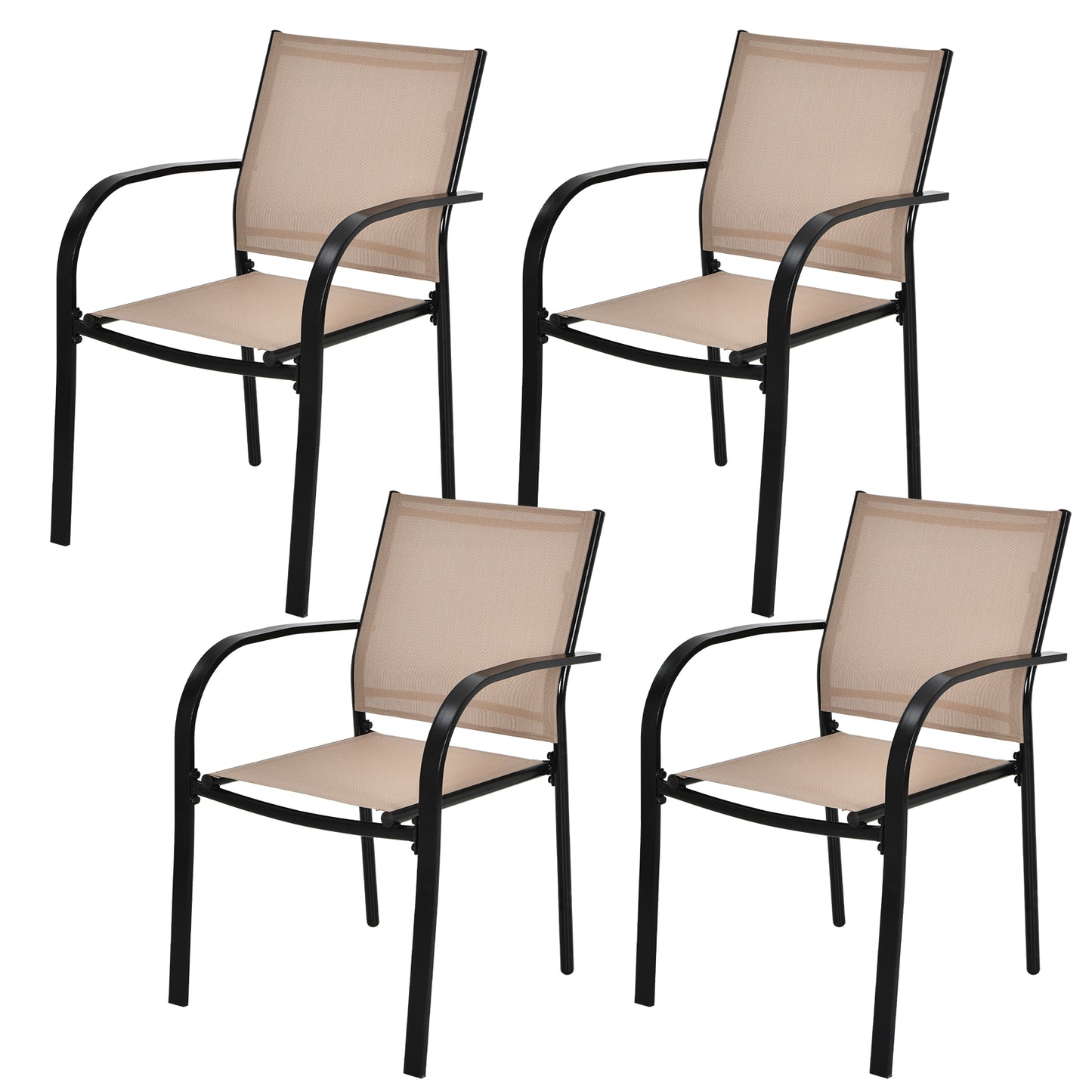 Topbuy 4PCS Outdoor Dining Chairs Stackable Chairs w/Armrests & Breathable Fabric for Balcony Garden & Patio