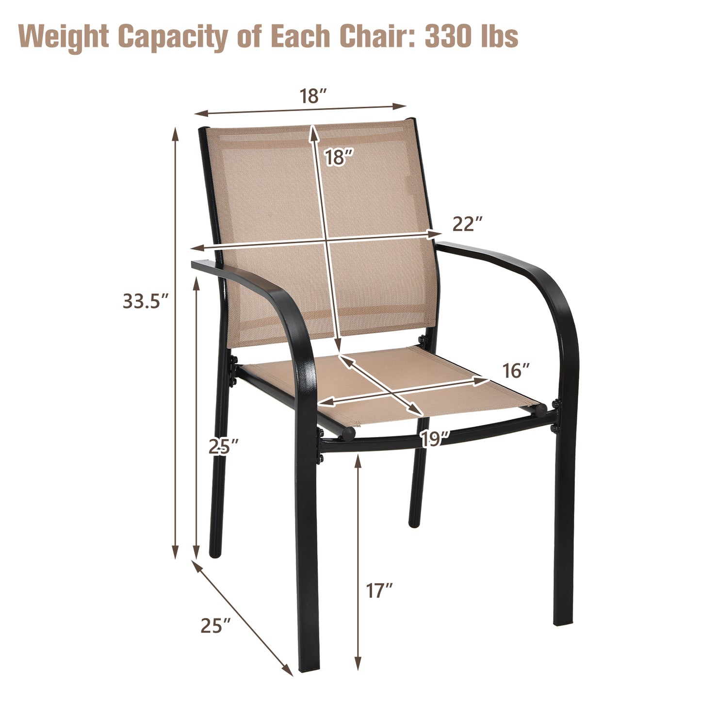 Topbuy 4PCS Outdoor Dining Chairs Stackable Chairs w/Armrests & Breathable Fabric for Balcony Garden & Patio