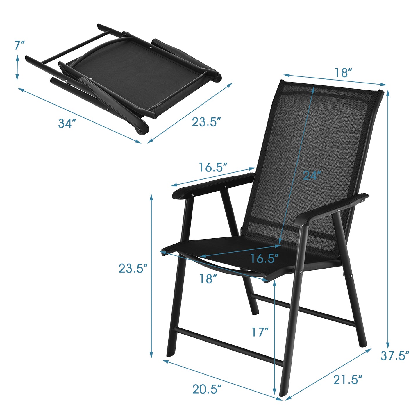 Patiojoy 4PCS Patio Dining Chairs Lawn Chair with Armrest Portable Folding Chairs for Camping