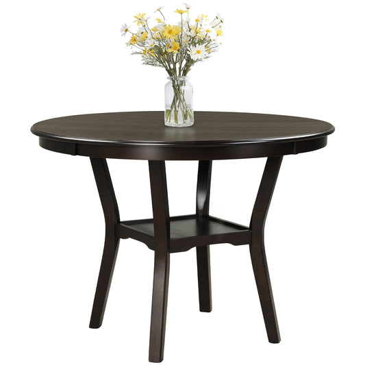 Topbuy 42'' Round Dining Table Wooden Kitchen Table with Storage Shelf&Anti-Slip Footpads for Dining room&Kitchen