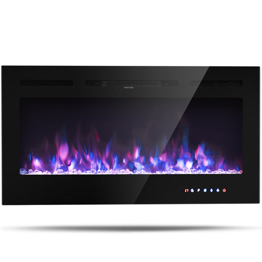 Topbuy 36''/40''/50'' Recessed Electric Fireplace Wall Mounted Heater w/Remote Control 750W/1500W mode Adjustable Flame