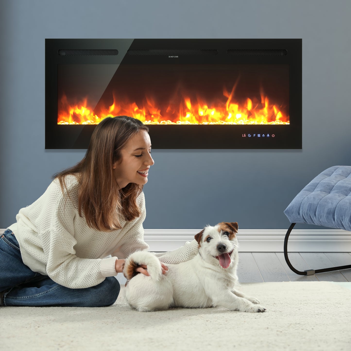 Topbuy 36''/40''/50'' Recessed Electric Fireplace Wall Mounted Heater w/Remote Control 750W/1500W mode Adjustable Flame