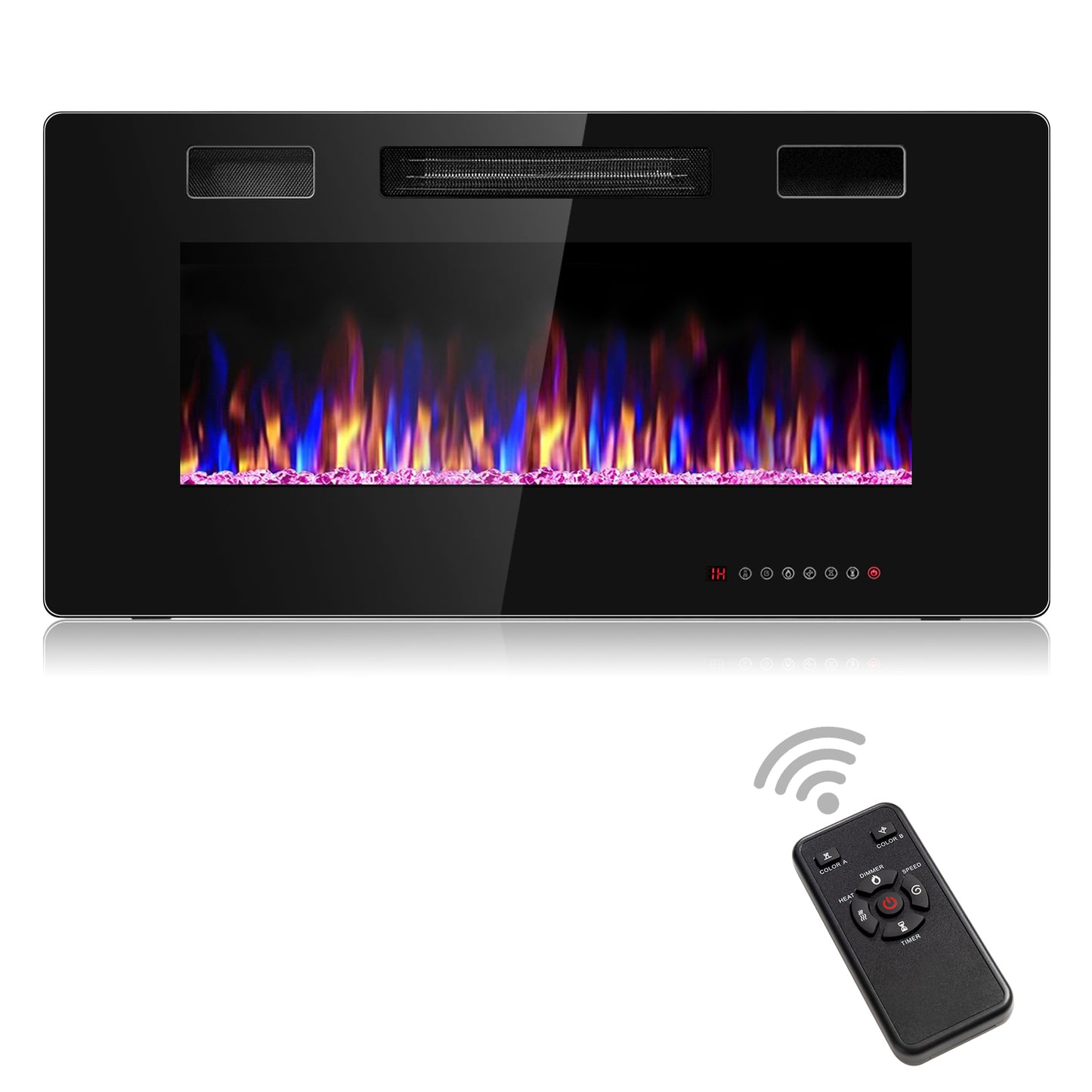 Topbuy 30''/36''/42''/50''/60'' Recessed Electric Fireplace 750W/1500W heater in Wall Remote Control w/Timer Available Flame Color