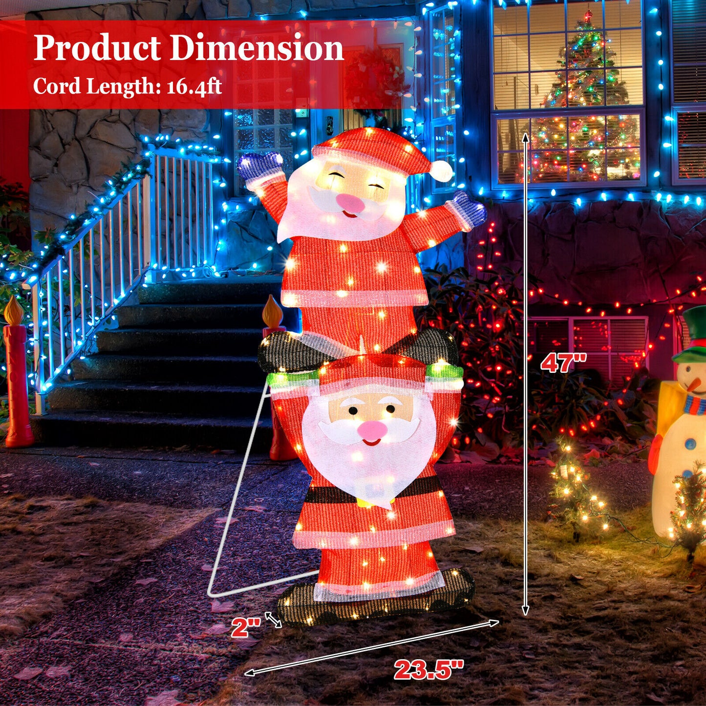 Topbuy LED Double Santa Yard Sign Santa Christmas Decoration W/ String Lights & Stakes