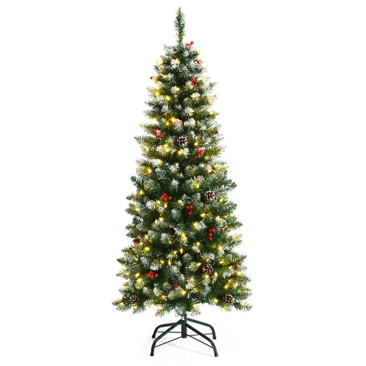 Topbuy 5ft/6ft/7ft Pre-lit Artificial Christmas Tree Slim Artificial Xmas Tree w/ 250/300/350 Replaceable LED Lights & 408/618/818 Branch Tips