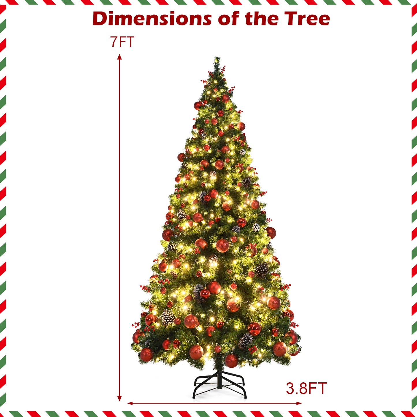 Topbuy 5ft/6ft/7ft Pre-lit Christmas Tree Artificial Christmas Tree Includes 150/250/350 LED Lights & 552/802/1178 Branch Tips