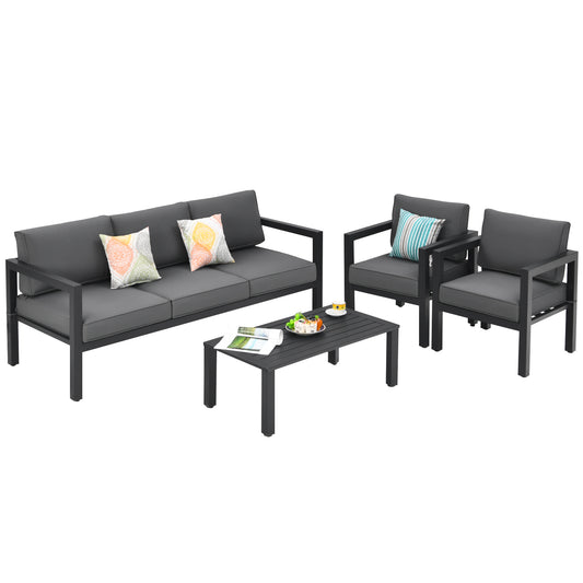 Patiojoy 4 Pieces Patio Seating Set Outdoor Sectional Sofa Set w/Coffee Table & Cushions Gray