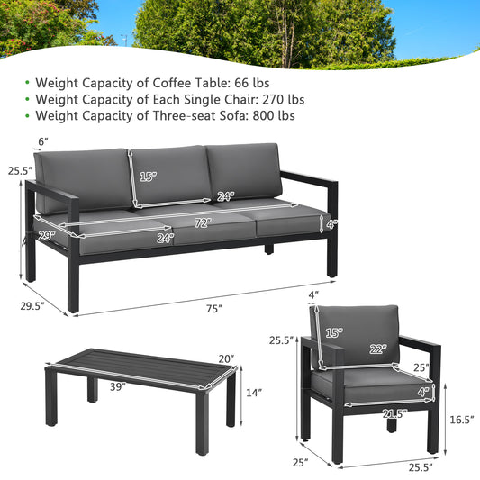 Patiojoy 4 Pieces Patio Seating Set Outdoor Sectional Sofa Set w/Coffee Table & Cushions Gray