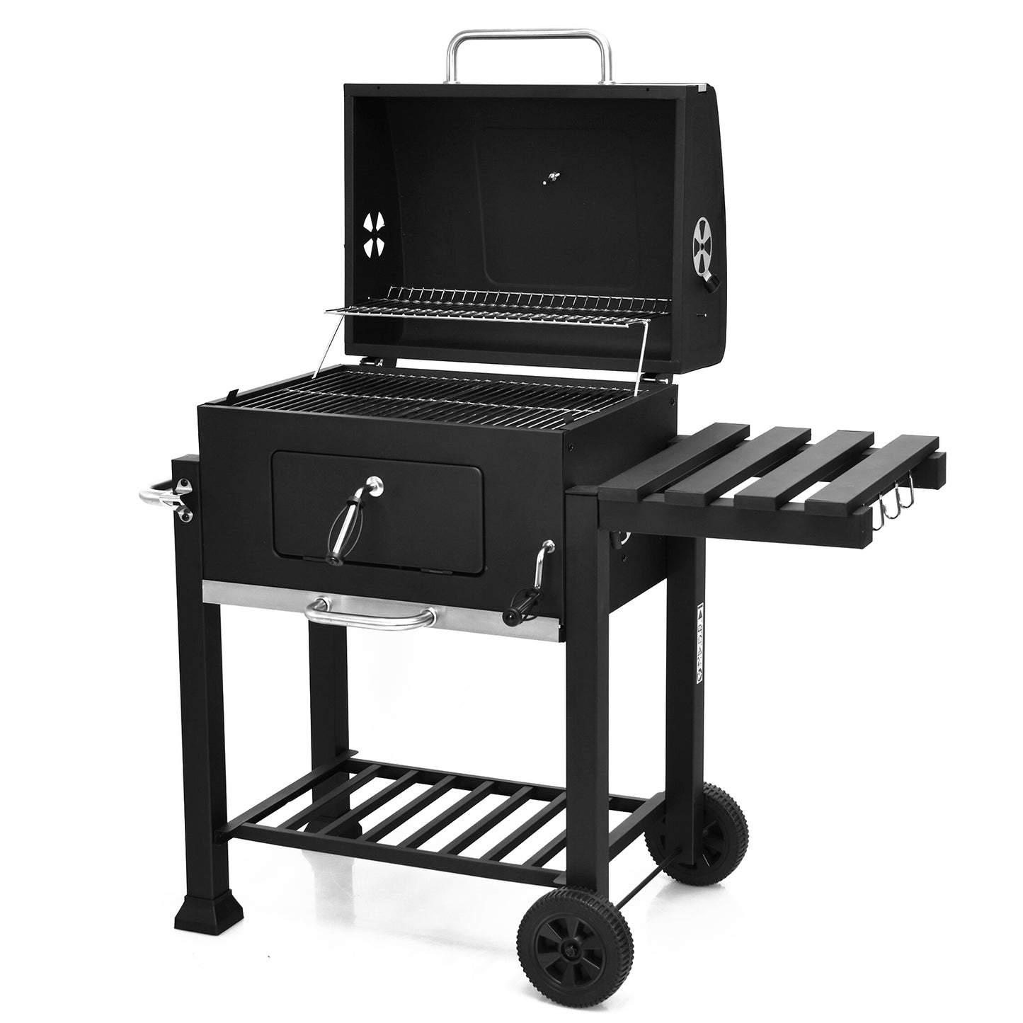 Topbuy Portable Charcoal Grill Outdoor BBQ Offset Smoker w/Wheels & Side Table Cooking Grill for Picnic Camping & Party