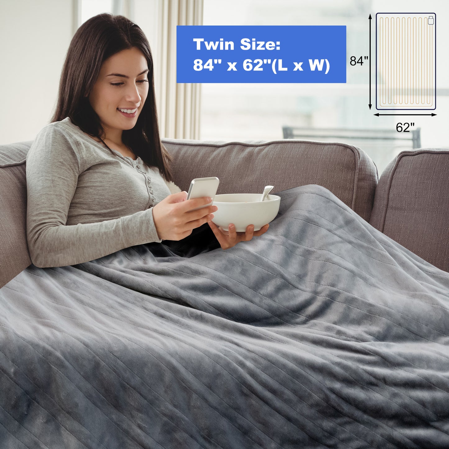 Topbuy 84'' x 62'' Electric Heated Blanket Throw Flannel Heating Blanket w/10 Heat Settings Gray/Beige/Red/Blue