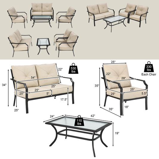 Patiojoy 4 PCS Patio Furniture Set Outdoor Sectional Conversation Set w/Coffee Table & Cushions