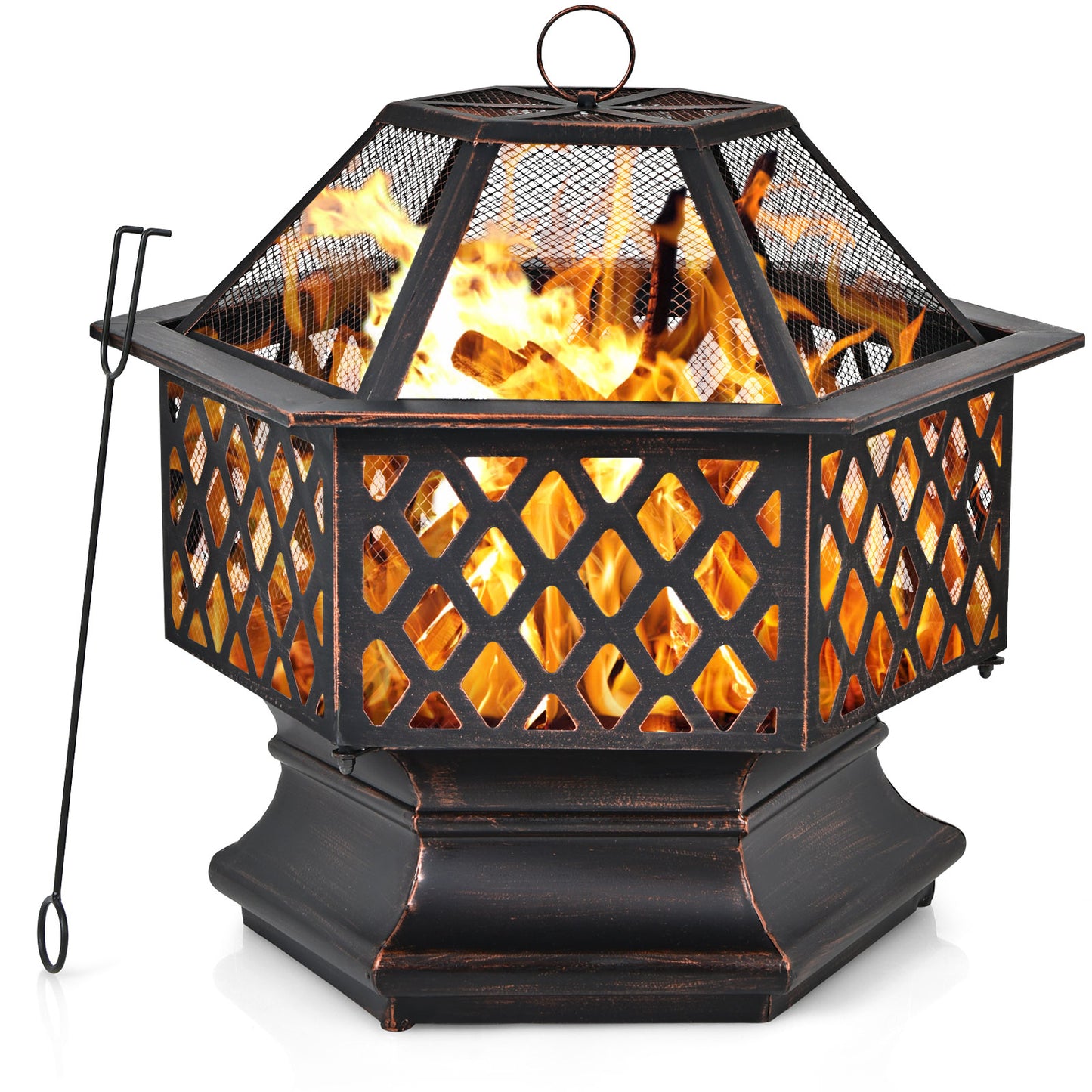 Patiojoy 26'' Outdoor Fire Pit Portable Hex-shaped Burning Bowel w/Cover & Poker