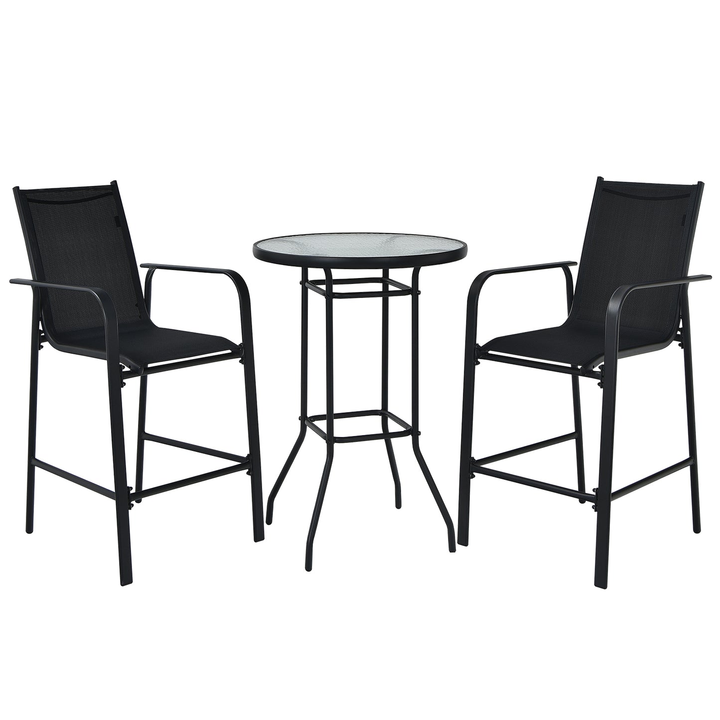 Patiojoy 3 PCS Patio Bistro Set Outdoor Table & Chairs Set w/Tempered Glass Top Black