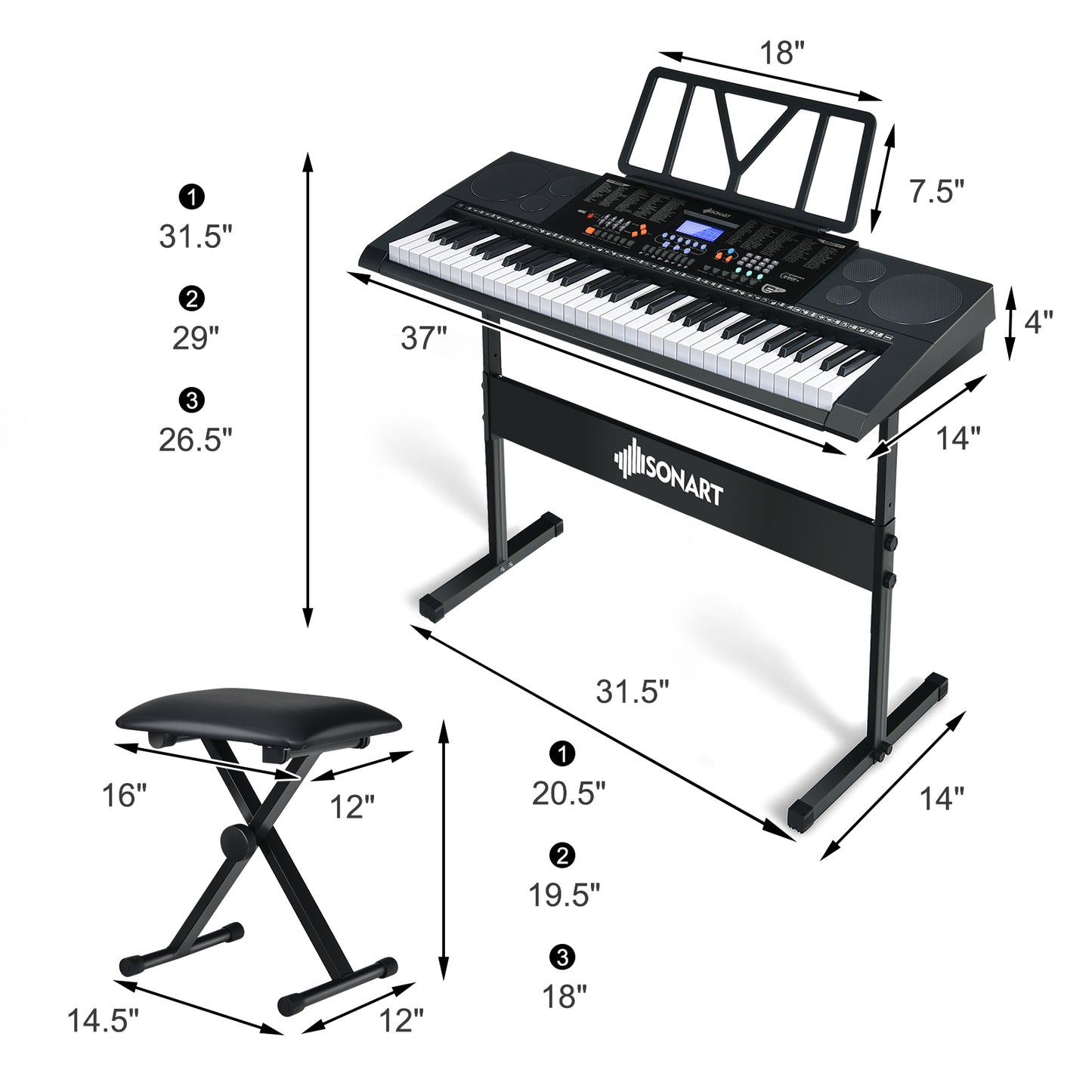 Topbuy 61-Key Piano Keyboard Portable Electric Piano Set for Beginners w/Bench