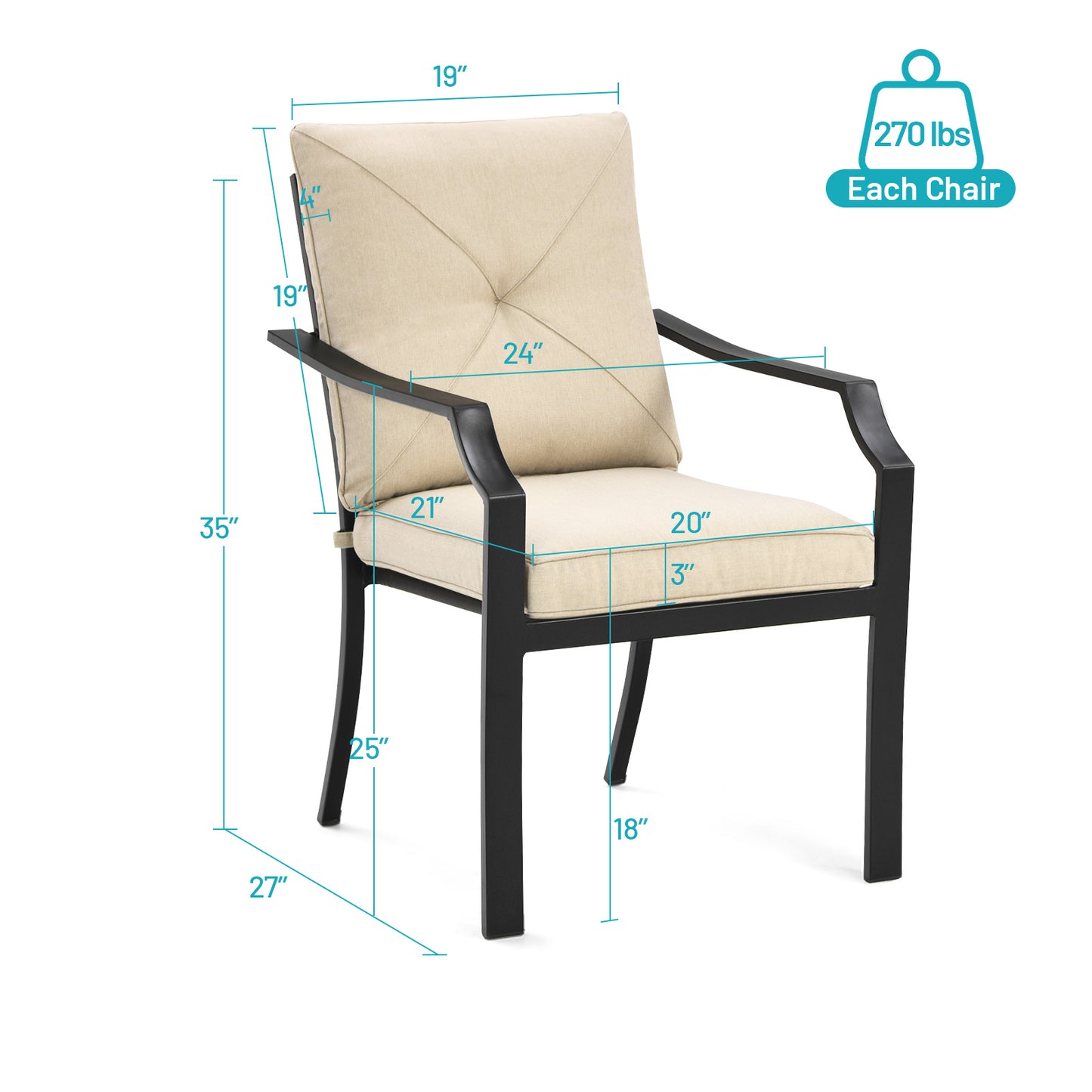 Patiojoy 4 PCS Patio Dinning Chairs Cushioned Chairs w/Steel Frame for Garden Backyard & Poolside