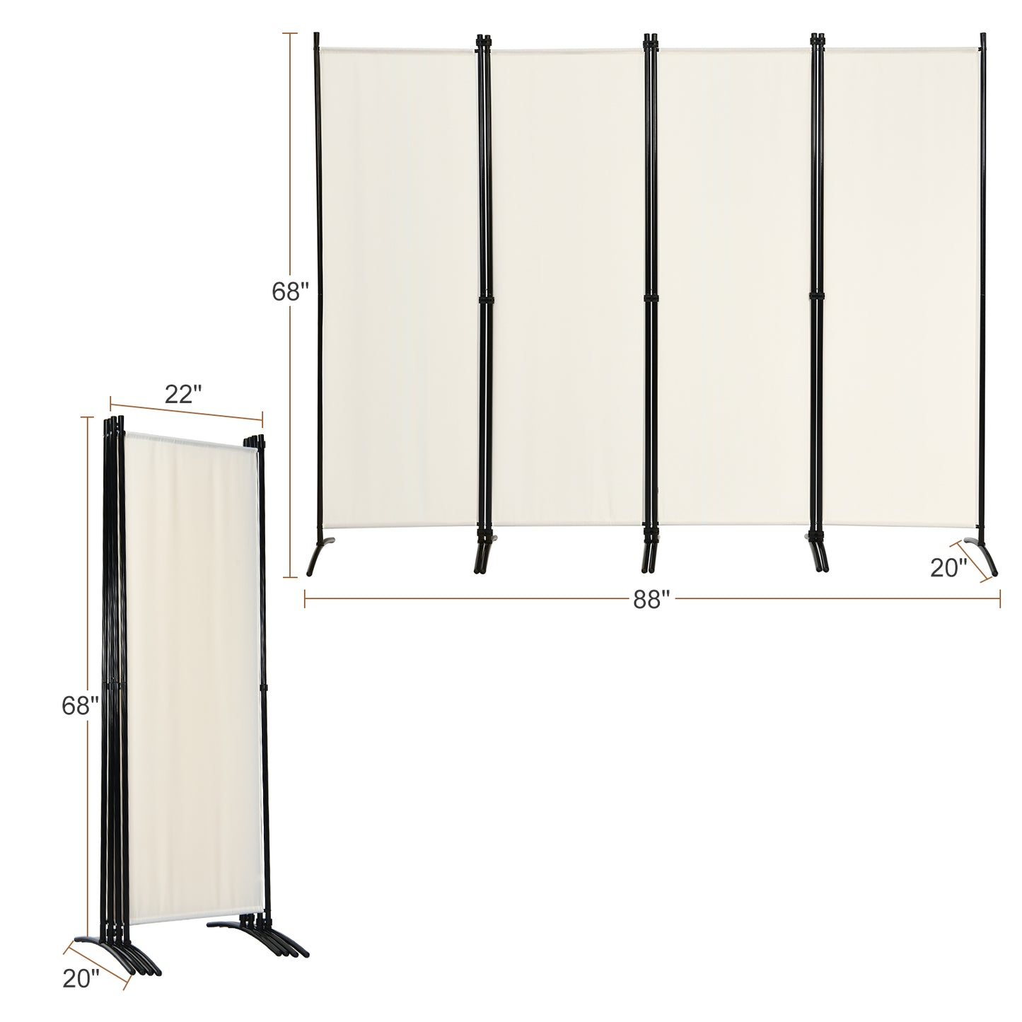 Topbuy 5.6Ft Tall Folding Room Divider Freestanding 4-Panel Privacy Screen w/Iron Frame Black/Coffee/White