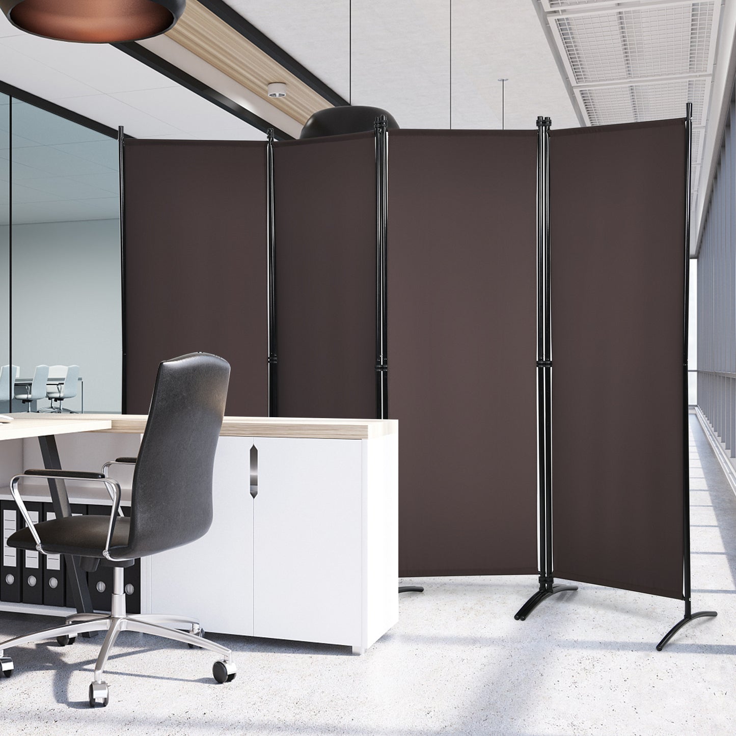 Topbuy 5.6Ft Tall Folding Room Divider Freestanding 4-Panel Privacy Screen w/Iron Frame Black/Coffee/White