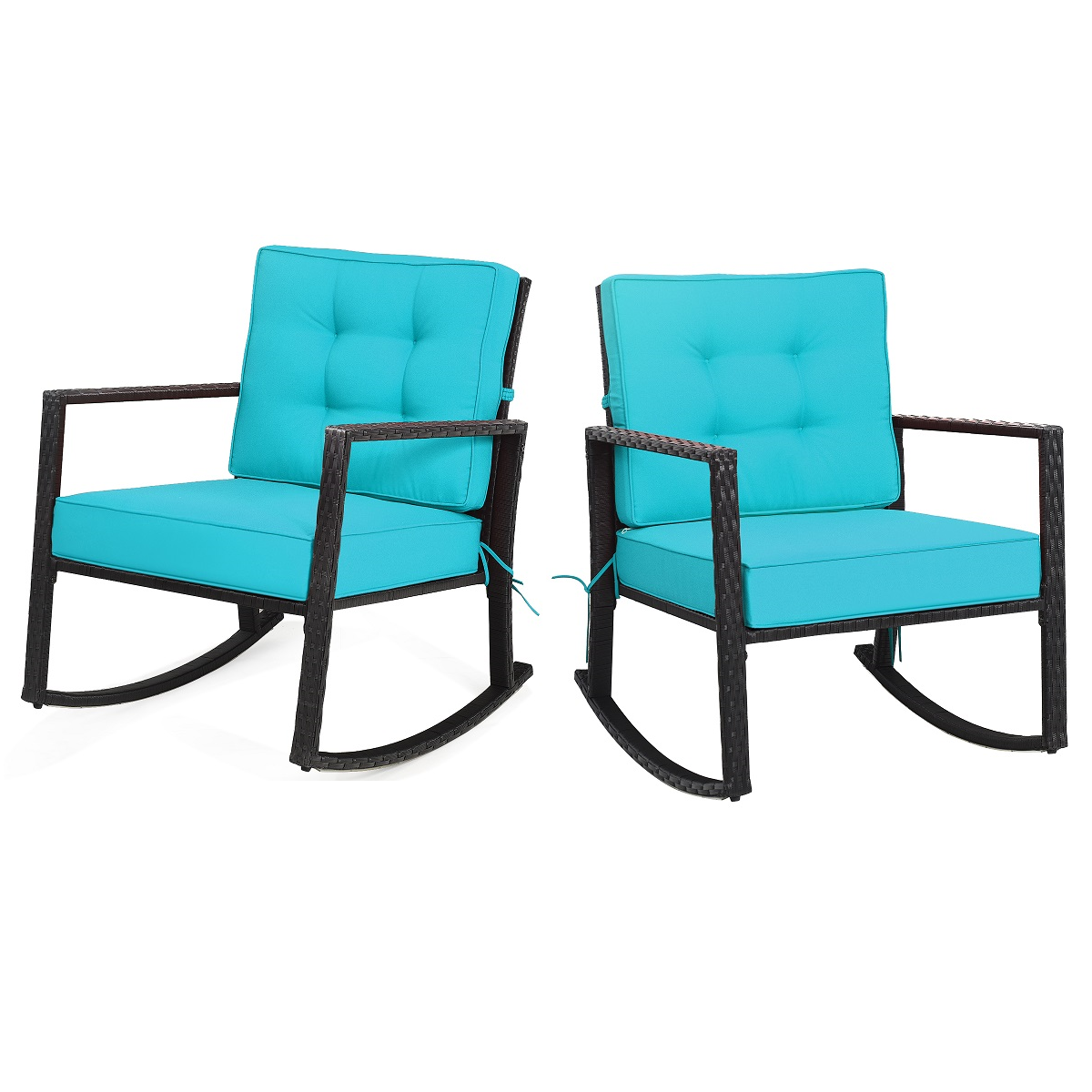 Patiojoy 2PCS Outdoor Wicker Rocking Chair Glider Rattan Rocker Recliner with Navy/Turquoise/Grey/Black/Red/Orange Cushion