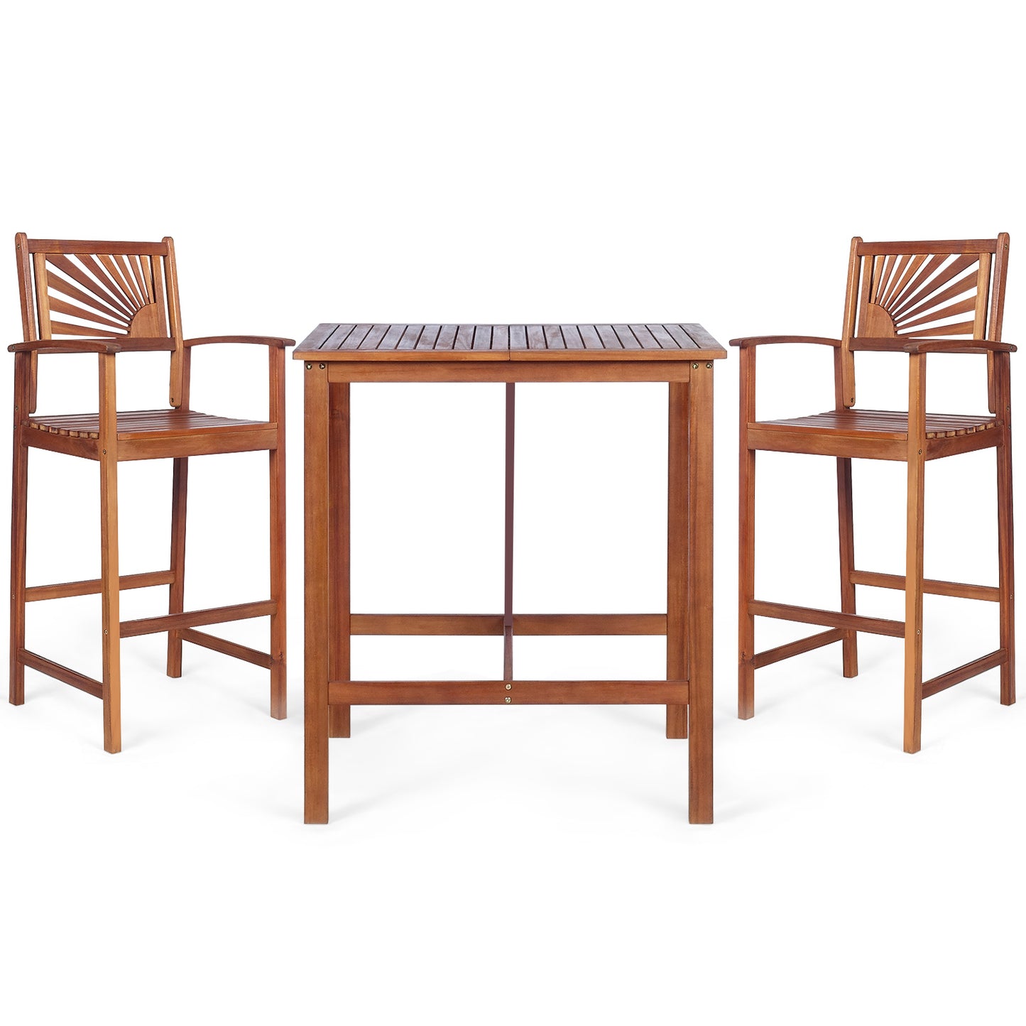 Patiojoy 3-Piece Dining Table Set Acacia Wooden Table & Chair Set for Outdoor & Indoor Natural