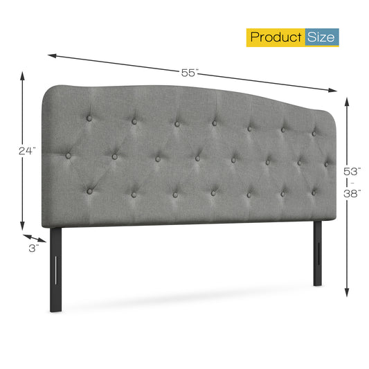 Topbuy Tufted Upholstered Full Size Headboard Adjustable Height Light Grey/Dark Grey