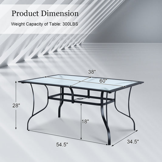 Patiojoy Patio Dining Table Rectangular Woven Glass Tabletop w/Umbrella Hole