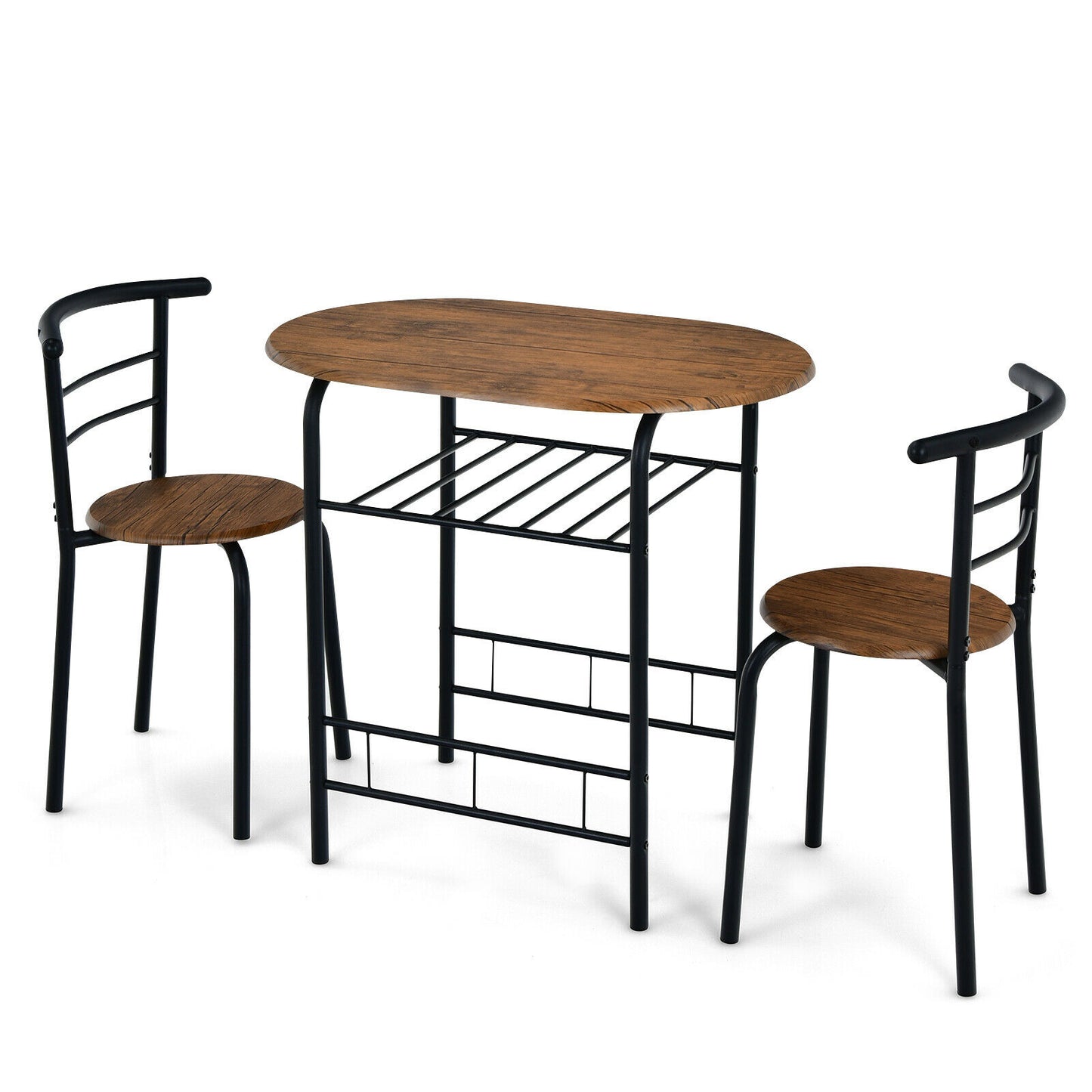 Topbuy 3 PCS Kitchen Dining Set Compact Bistro Pub 2 Chairs & Table Black/Grey/Natural/Tan/Silver/Black&Brown