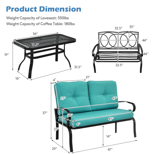 Patiojoy 2PCS Patio Conversation Set Outdoor Loveseat w/Coffee Table & Cushions