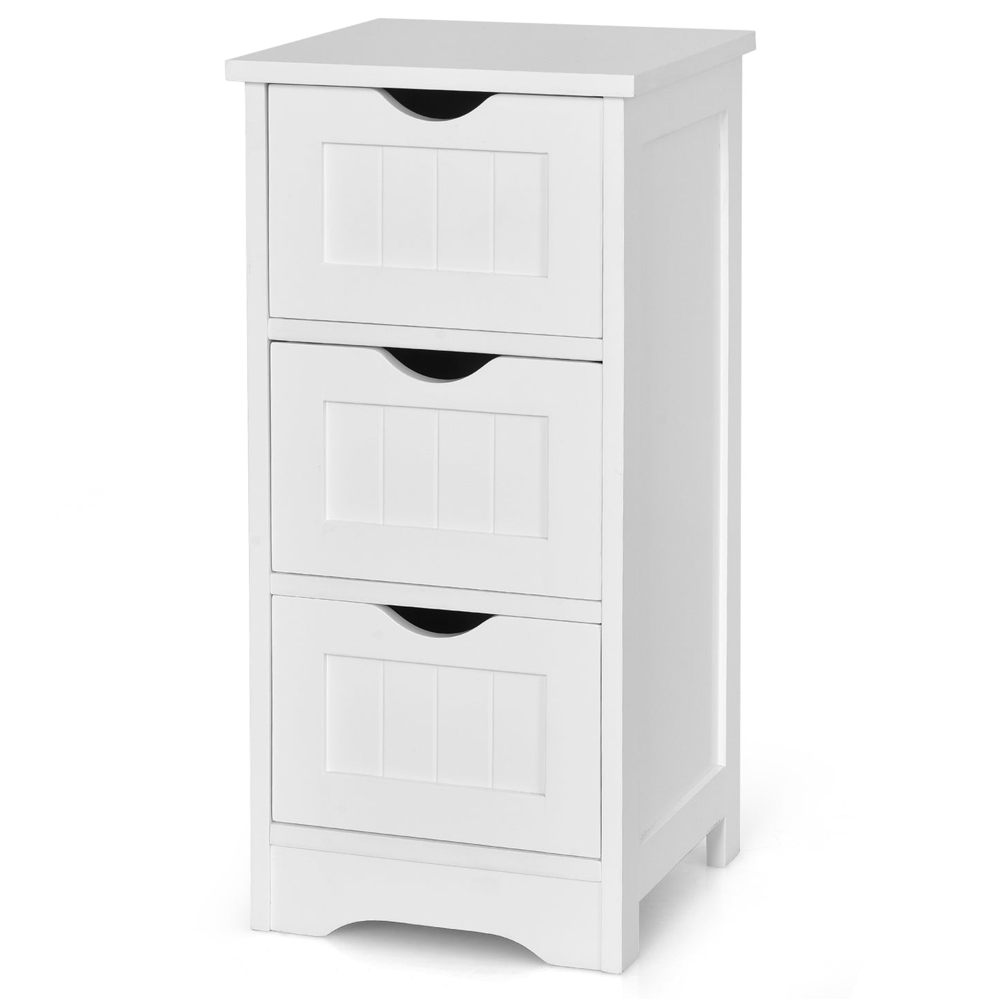 Topbuy 3-Drawer Bathroom Floor Cabinet Freestanding Side Storage Organizer w/Cut-Out Handle White/Gray