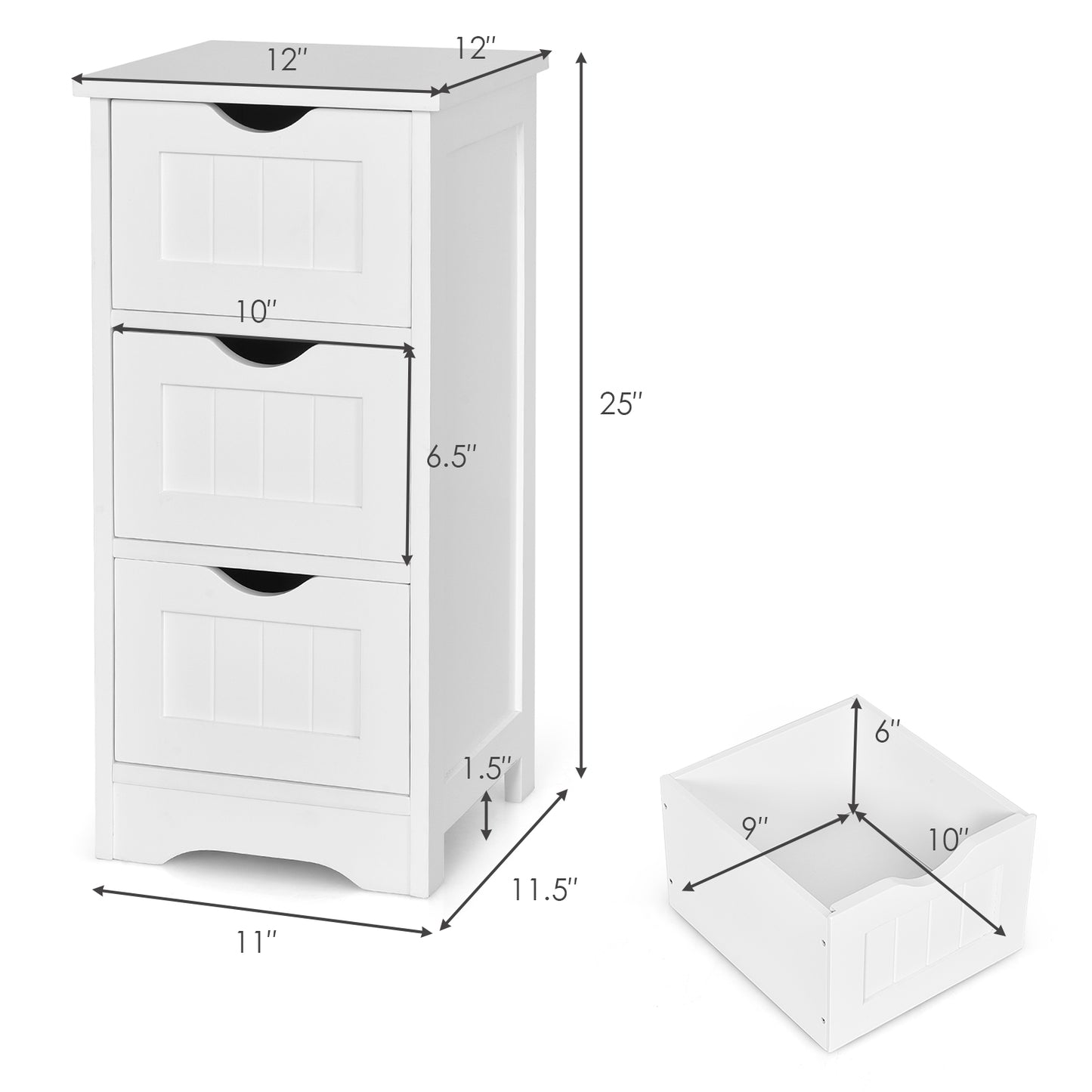 Topbuy 3-Drawer Bathroom Floor Cabinet Freestanding Side Storage Organizer w/Cut-Out Handle White/Gray