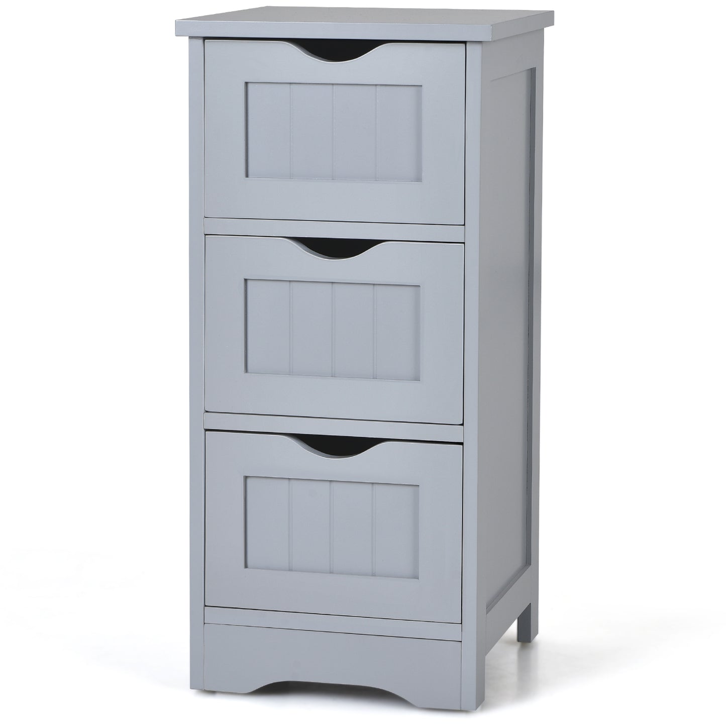 Topbuy 3-Drawer Bathroom Floor Cabinet Freestanding Side Storage Organizer w/Cut-Out Handle White/Gray