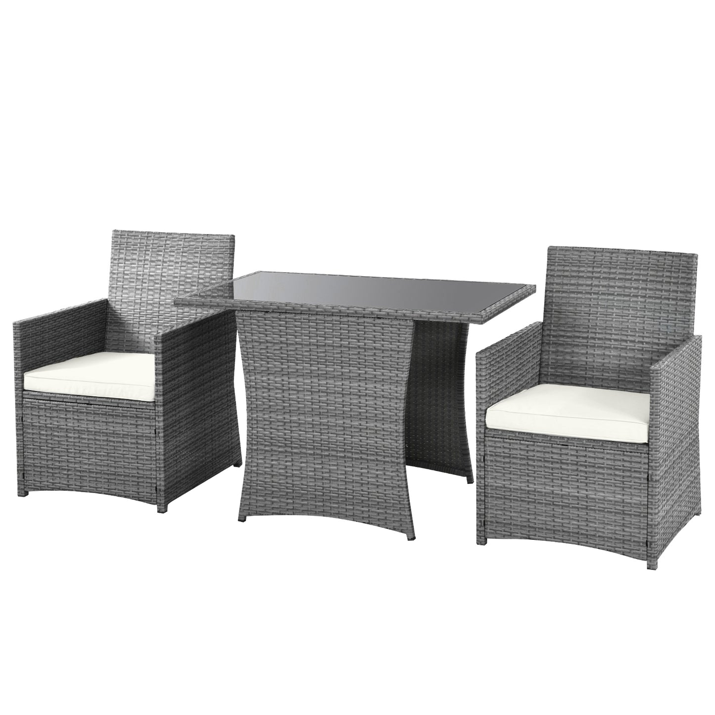 Patiojoy 3PCS Patio Rattan Furniture Set Outdoor Wicker Table & Chair Set w/Cushions Turquoise/Navy/White/Red/Gray