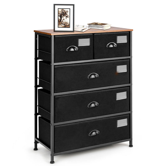 Topbuy 5 Drawers Dresser Fabric Dresser Tower Organizer for Bedroom Hallway Entryway Black