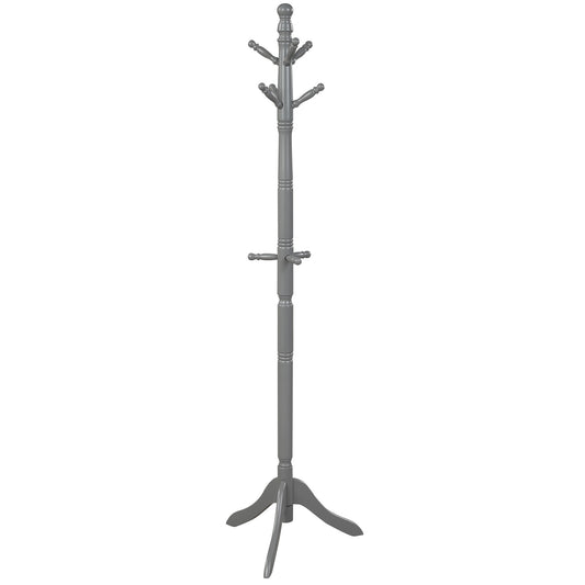 Topbuy Free Standing Coat Rack Solid Wood Cat Tree w/9 Hooks & 2 Adjustable Height Grey/Black/Brown