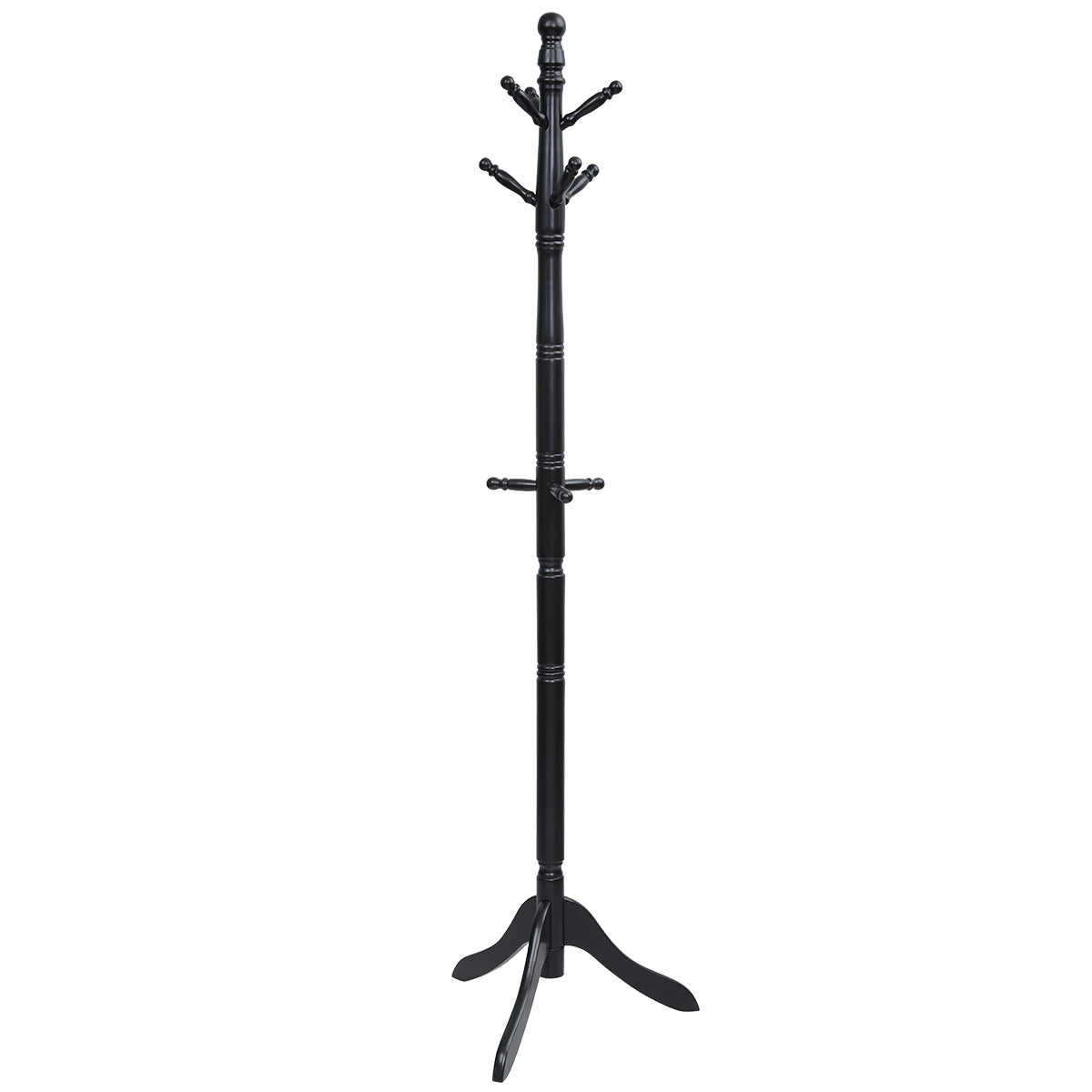 Topbuy Free Standing Coat Rack Solid Wood Cat Tree w/9 Hooks & 2 Adjustable Height Grey/Black/Brown