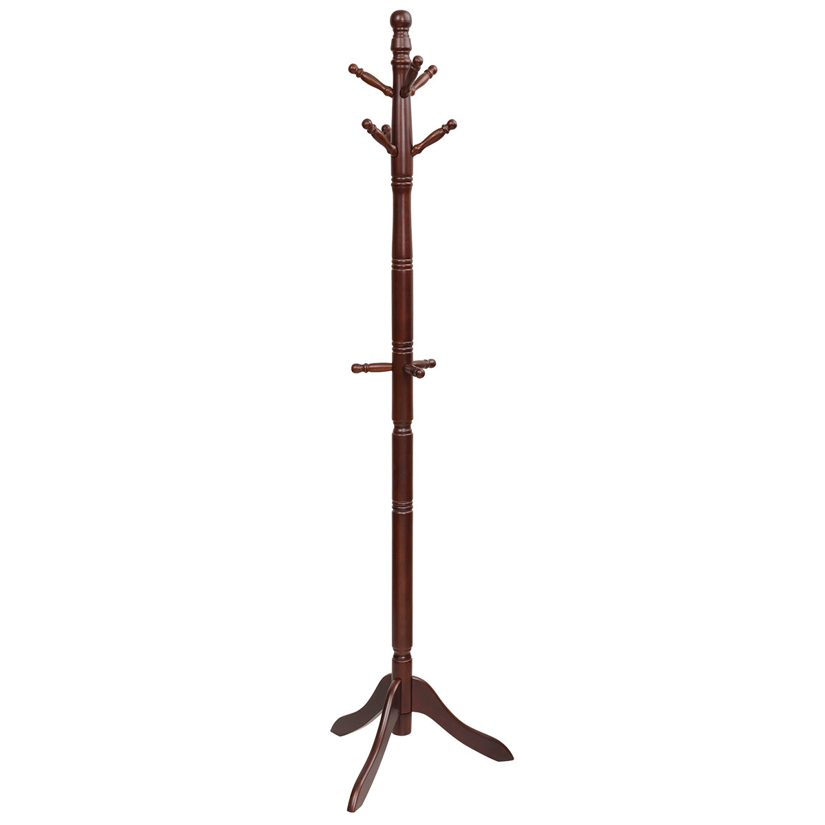 Topbuy Free Standing Coat Rack Solid Wood Cat Tree w/9 Hooks & 2 Adjustable Height Grey/Black/Brown