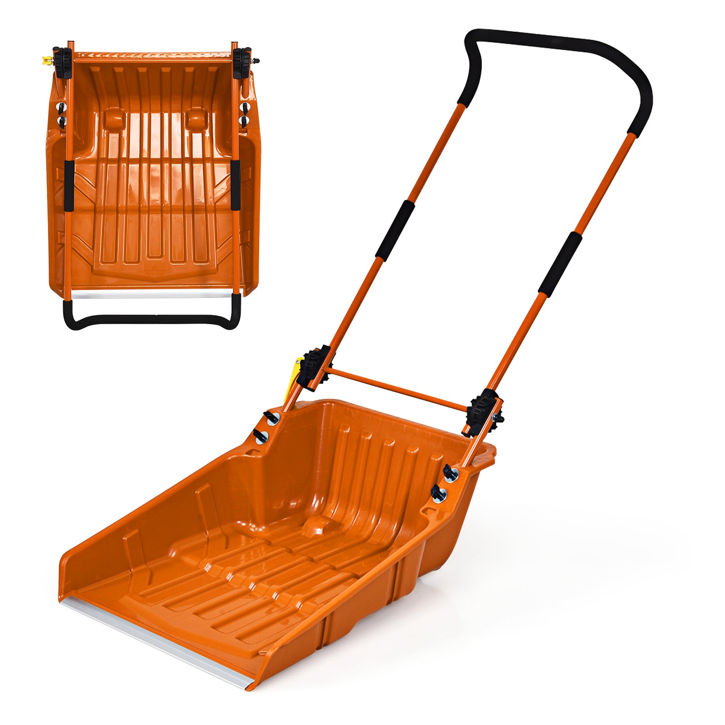 Topbuy 24'' High Capacity Snow Shovel Snow Pusher w/Wheels Manual Push Plow for Walkways Sidewalks Orange/Black/Red